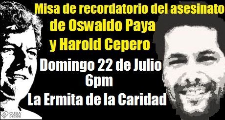 Misa de recordatorio del asesinato de Oswaldo Payá y Harold Cepero