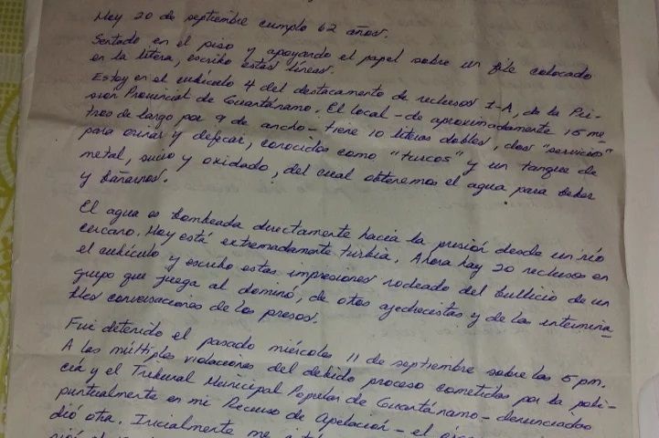 manuscrito de Roberto Quinones prision de Guantanamo