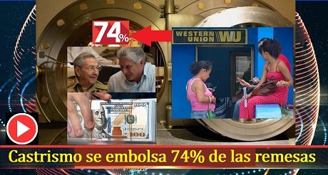 Castrismo se embolsa 74% de las remesas enviadas a Cuba