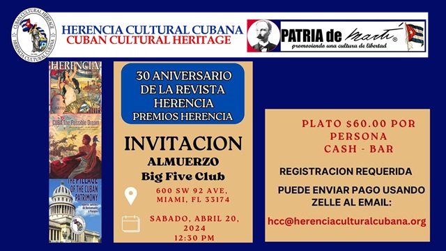 Invitacion Almuerzo 30 Aniversario de la Revista Herencia y Premios Herencia