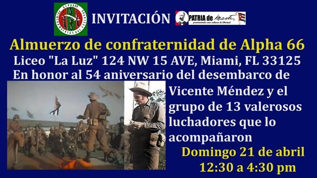 Invitacion Almuerzo de confraternidad de Alpha 66