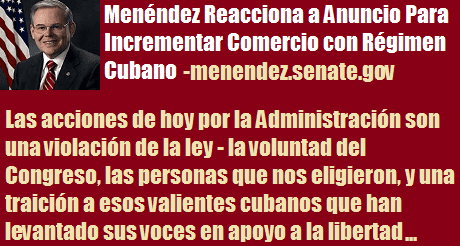 Bob Menendez reaccion negocios Cuba