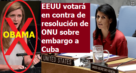 EEUU votará en contra de resolución de ONU sobre embargo a Cuba