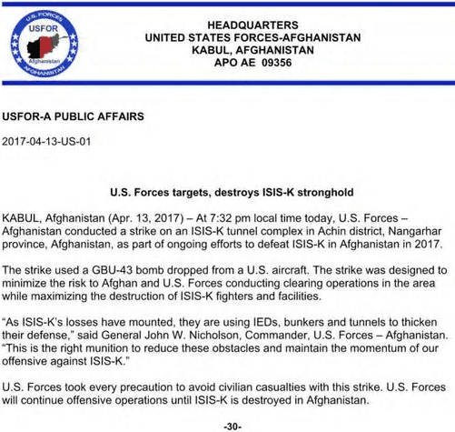 comunicado US Forces Afghaniftan